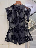 Chinese-Style Net Flocking V-Collar Sleeveless Vest Women's 2024 Summer New High-End Foreign Style All-Purpose Skinny Blouse-Outfit