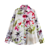 Fongt Floral Chiffon Shirt Long-Sleeved Top Woman 2025 New Retro Shirt Bow T-Shirt