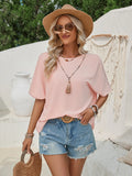 Fongt Summer New Women's Hot Selling Loose Round Collar Solid Color Back Lace Short-Sleeved Top Women-Outfit
