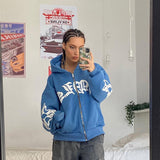 Gothic Letter Graphic Zip Up Hoodie-Outfit