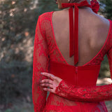 Autumn Fashion Trend Women's New Long Sleeve Round Neck Hollow Backless Knitted Hip Dress Party Dress Club Outfit-Outfit
