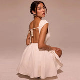 Short Sleeve Backless Mini Dress-Outfit