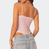 Fongt Girl Hollow Out Splicing Lace Onesie New V Collar Slim Show Thin Bow Knot Vest-Outfit
