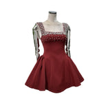 British Spring Fashion White Rich Beauty Light Luxury Strap Hand Nail Drill Collar Small Dress