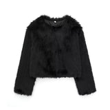 Fongt Women's Thick Lamb Fur Black Coat Women's Winter 2025 New Fur
