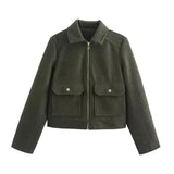 Fongt Women's Explosive Collared Pocket Zipper Jacket