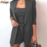 and Summer Solid Color Vest Suit Jacket Fashion Temperament High Waist Shorts Three-piece Women's Dress Pink
