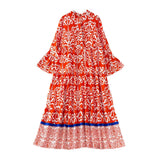 Light Extravagant Temperament Horn Long Sleeved V Collar Loose Thin Single Breasted Printed Dress Elegant Long Skirt-Outfit
