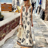 Fongt Spot Women's Wear 2024 Summer New Temperament Sleeveless Medium-Long Bohemian Print Dress-Outfit