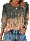Fongt Color Women's Clothing 2025 Autumn Loose Leisure Printing Seven-Sleeve Round-Neck T-Shirt Top