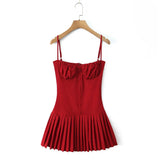 Pleated Buttoned Cami Mini Dress-Outfit