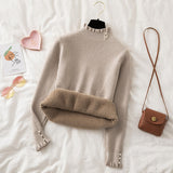 Turtleneck Plus Velvet Slim Sweater Women Winter Warm 2023 Thicken Knitted Pullover Casual Fleeve Lined Bottomed