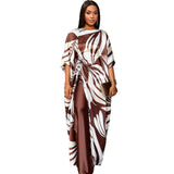 Fongt Printed Pantyhose Kit Rope Tie With Loose Blouse And Casual Broad Leg Pants Two-Piece Set