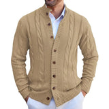 Fongt Men's Casual Collar Knitwear Solid Color Single Buckle Cardigan Sweater