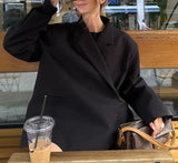 Side Slit Blazer 2024 Fashion Female Loose Pocket Commuter Jacket-Outfit