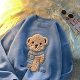 Hop Lamb Fleece Bear Cute Embroidery Oversized Sweater Men Couples O-neck Soft Winter Knitted Pullover Winter Kawaii