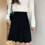 Knitted Pleated Long Mini Skirt-Outfit