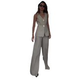 Fongt Summer New Solid Color Sleeveless Slim Vest Temperament Commuter Suit Pants Suit-Outfit