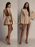 Fongt Women's New Fashion Temperament Show-Back Short Dress To The Waist Thin Dress