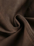 Vintage Brown Back Slit Low Waist Leather Maxi Skirt-Outfit