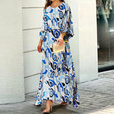 Fongt Women's Summer New Loose Print Long-Sleeved Top High Waist Half-Body Large-Size Dress Set