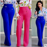 Fongt Early Autumn New Solid Color Bhabred Decorative Button Straight High Waist Broad Leg Female