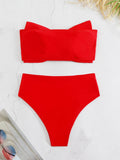 2025 New Breast-Smeared Bow High-Waisted Bikini Sexy Bikini Split Swimsuit
