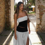 Patchwork Tube Top And Slit Long Skirt Co Ord Set-Outfit