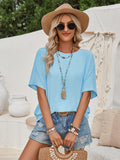 Fongt Summer New Women's Hot Selling Loose Round Collar Solid Color Back Lace Short-Sleeved Top Women-Outfit