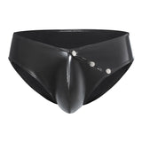 Fongt Men's PVC Bright Leather Triefs Sexy Open File Lekhoers Size Accurate No Odor-Outfit