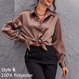 Satin Blouses Celmia 2021 Autumn Fashion Office Shirt Long Sleeve Solid Color Lapel Tops Loose Casual Blusas Sexy