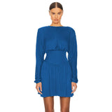 Temperament Round Neck Lantern Sleeve Dress Sexy Hot Girl Slim Pleated Skirt Elegant Party Club Outfit Vestidos-Outfit