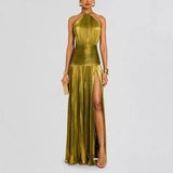 Fongt Women's Metallic Metallic Folding Fork With Hanging Neck Dress Sleeveless Back 8155