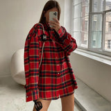 Fongt Wind Fall 2023 New Versatile Plaid Shirt Fashion Casual Red Plaid Outside Shirt-Outfit