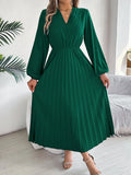 Fongt Shooting 2025 Autumn And Winter Elegant Triple V-Neck Long Sleeves To Close The Waist 100-Folded Long Skirt Women's Clothing