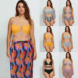 2025 New Swimsuit Women's Swimsuit Solid Color Bare Back Three-Piece Bikini Print Sexy Lady