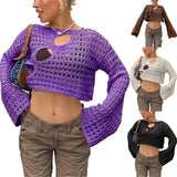 Fongt Summer New Spice Girl Fashion Sexy Irregular Broken Hole Hollow Knit Smock-Outfit