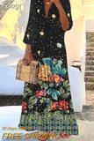 Casual Women Summer V Neck Dress Elegant Femme Long Sleeve Holiday Beach Dress Vintage Leopard Print Maxi Dress