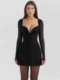 Long Sleeve Plunge Neck Mini Dress-Outfit