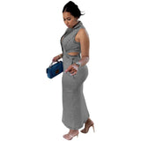 Fongt Women's Autumn And Winter New Street Fashion Single Buckle With Sleeveless Neck Elastic Dress