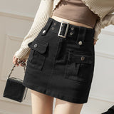 Fongt Denim Short Skirt Women Spring And Summer Retro Temperament A-Word Skirt High Waist Slim Slim Skinny Ass Skirt Skirt