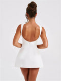 Solid Straight Neck Sleeveless Mini Dress-Outfit