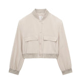 Autumn Women's Jacket Large Pocket French Solid Color Single Breasted Baseball Uniform Y13-69536-Outfit
