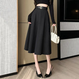 Skirt Female 2024 New High Waist Suit Skirt Splsplicing Splicing Crotch Show Thin Long Skirt-Outfit