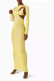 Ribbed Hollow Out Bralette Long Sleeve Maxi Dress-Outfit
