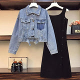 Fongt 2024 New Large Size Women's Denim Jacket Dress Two Suits Age Reduction Show Thin And Loose Tide-Outfit