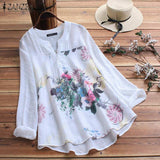 ZANZEA Women's Autumn Blouse Elegant Printed Shirt 2022 Vintage Floral Casual Blusas Female Long Sleeve Shirts