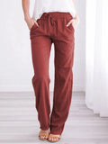 Temperament Commute Solid Color Cotton Linen Drawstring Loose Casual Wide-leg