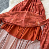 Fongt Retro Style High-End Dye Hanging Neck Sleeveless Dress Women Summer Waist Design Beautiful Swing Dress