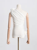 Fongt Temperament Famous Wind 2025 Spring New Three-Dimensional Flowers Sexy Black And White Shoulder Vest Topess